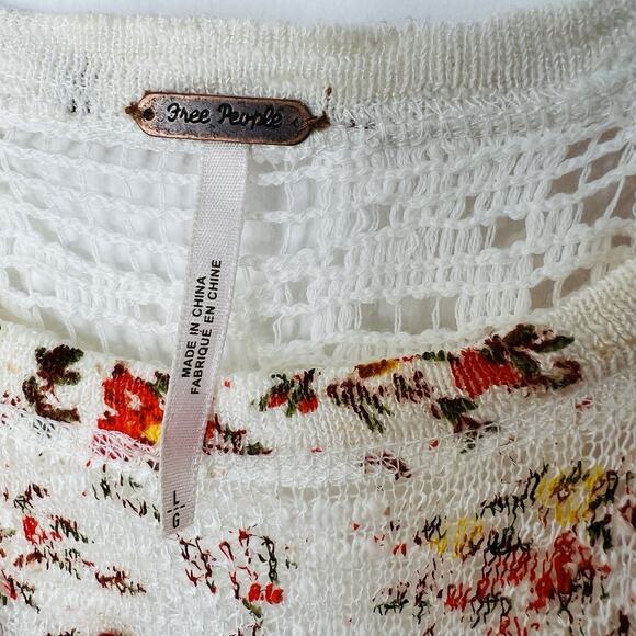 Free People Boho Floral Crochet Top Shirt Size L - Picture 5 of 6
